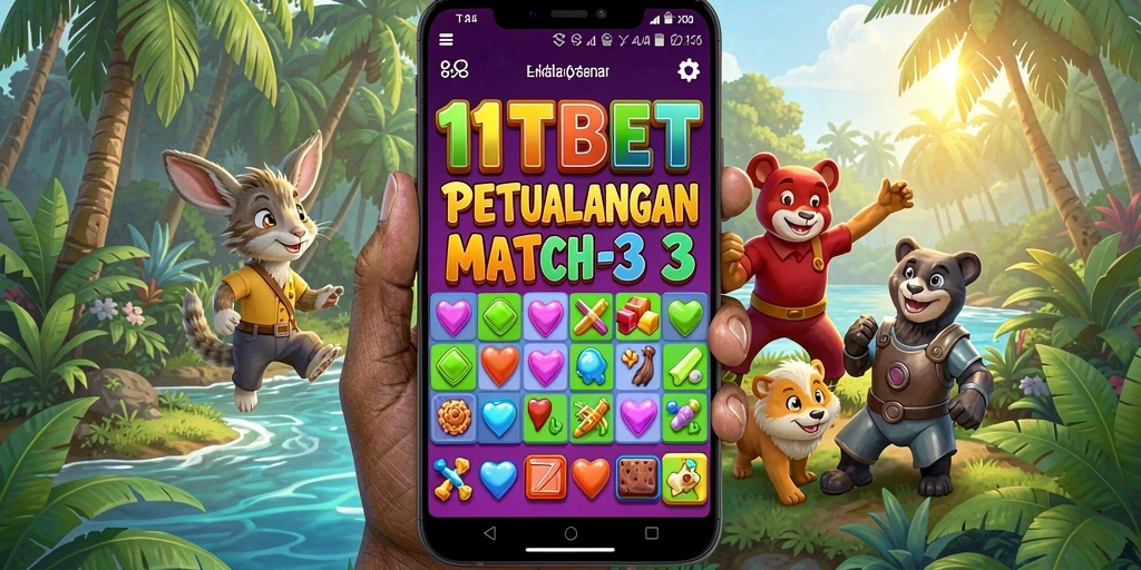 Screenshot gameplay Match-3 di 11TBET dengan blok warna yang cerah.