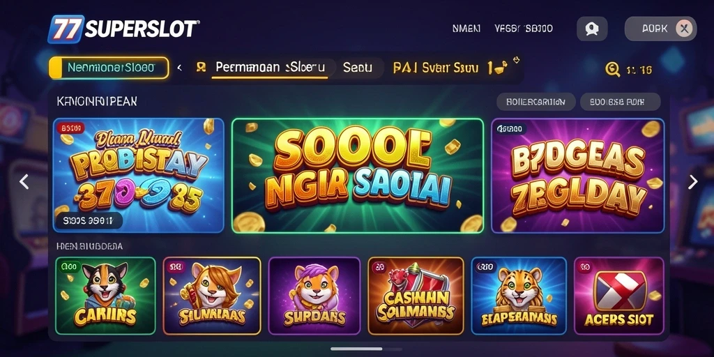 Tampilan gameplay menarik dari 77SUPERSLOT dengan tema slot yang beragam.
