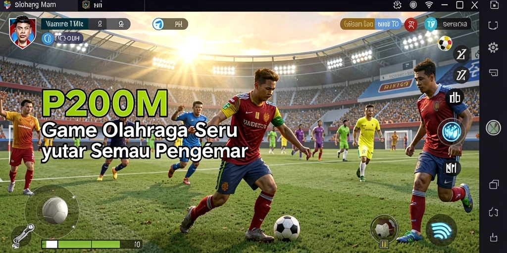 Screenshot utama <strong>P200M</strong> menampilkan aksi seru di lapangan olahraga.