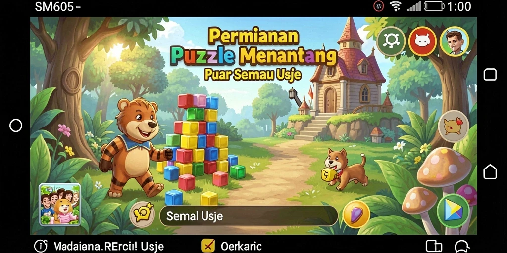 Screenshot gameplay menarik SM605 yang menunjukkan tantangan Puzzle.